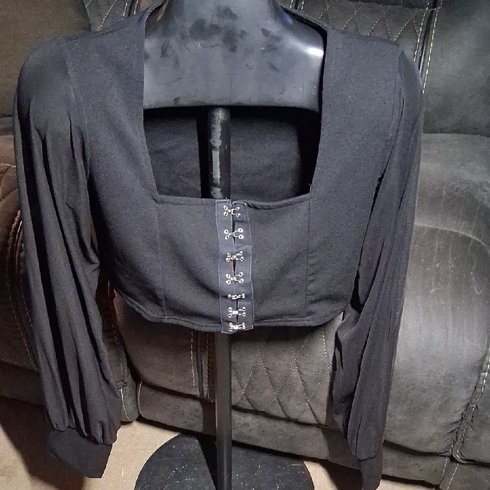 Boohoo Black Square Neck Blouse with Clasp Detail